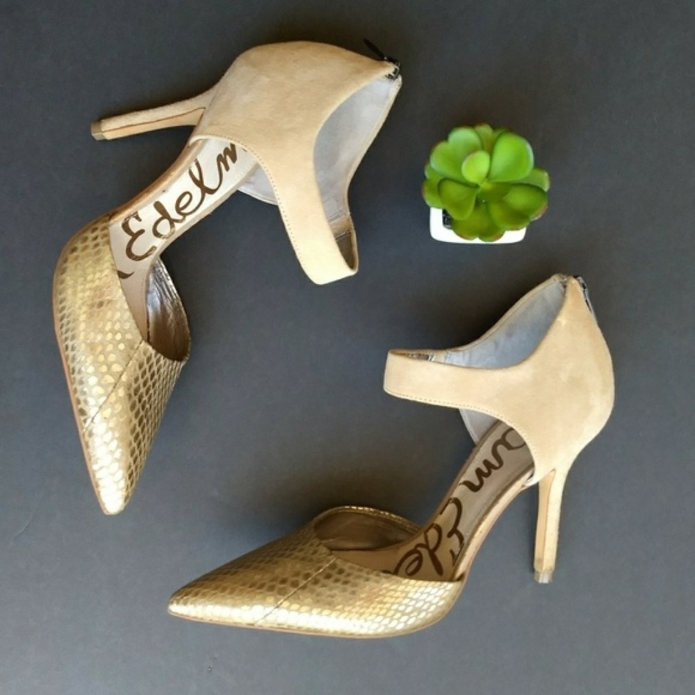 Sam Edelman Della Nude Gold d'Orsay Pumps Size 7.5
